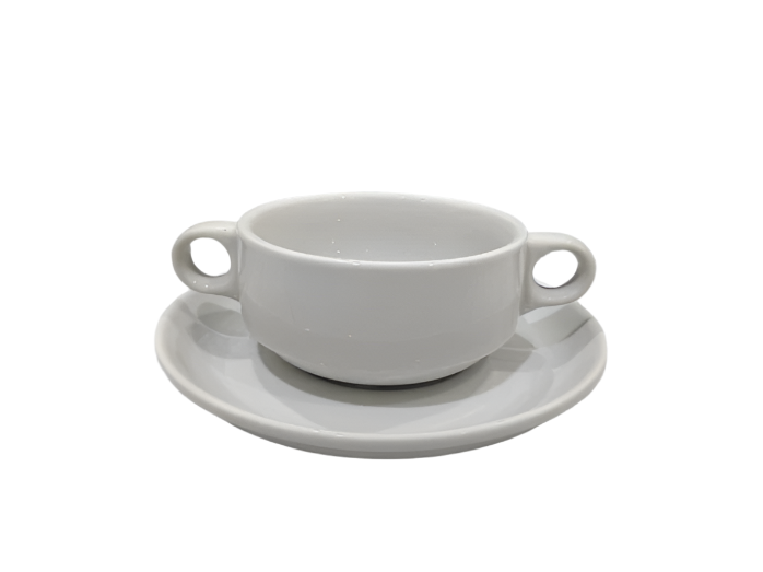 Porcelaine Stackable Soup Cup With Handle and Saucer Set