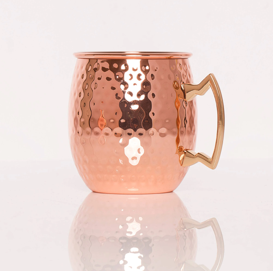 Copper Plated Curved Moscow Mule Mug - Hammered 550 mL