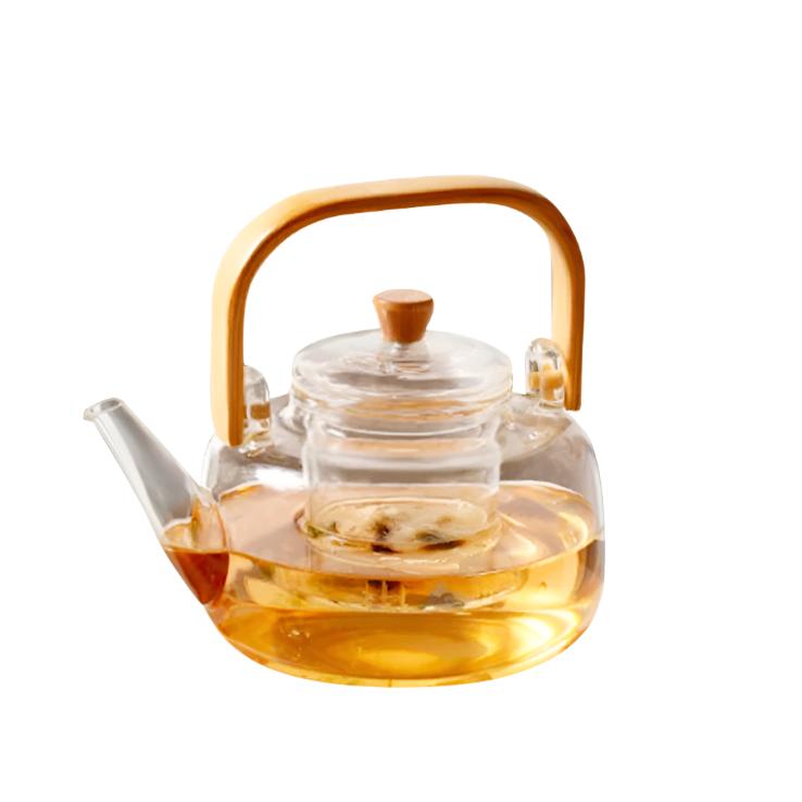 Glass Teapot Japanese Style 1000ml with a Wooden Handle