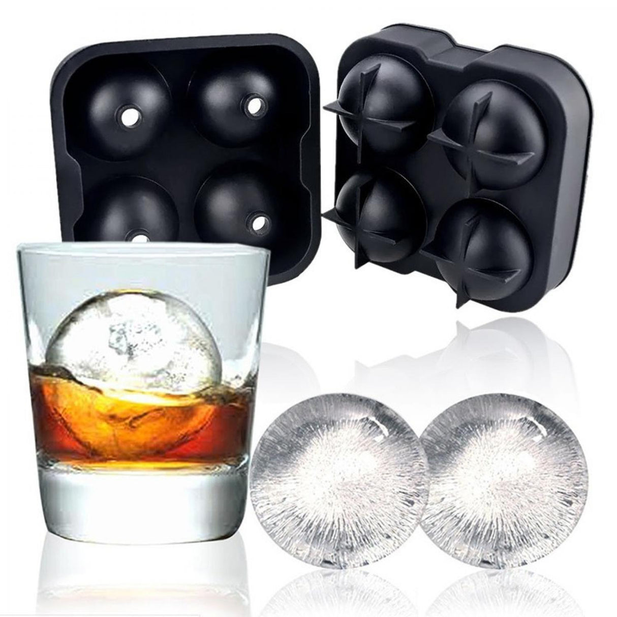 Cetakan Es Batu Silikon Bulat 4 Grid Ice Cube Mold